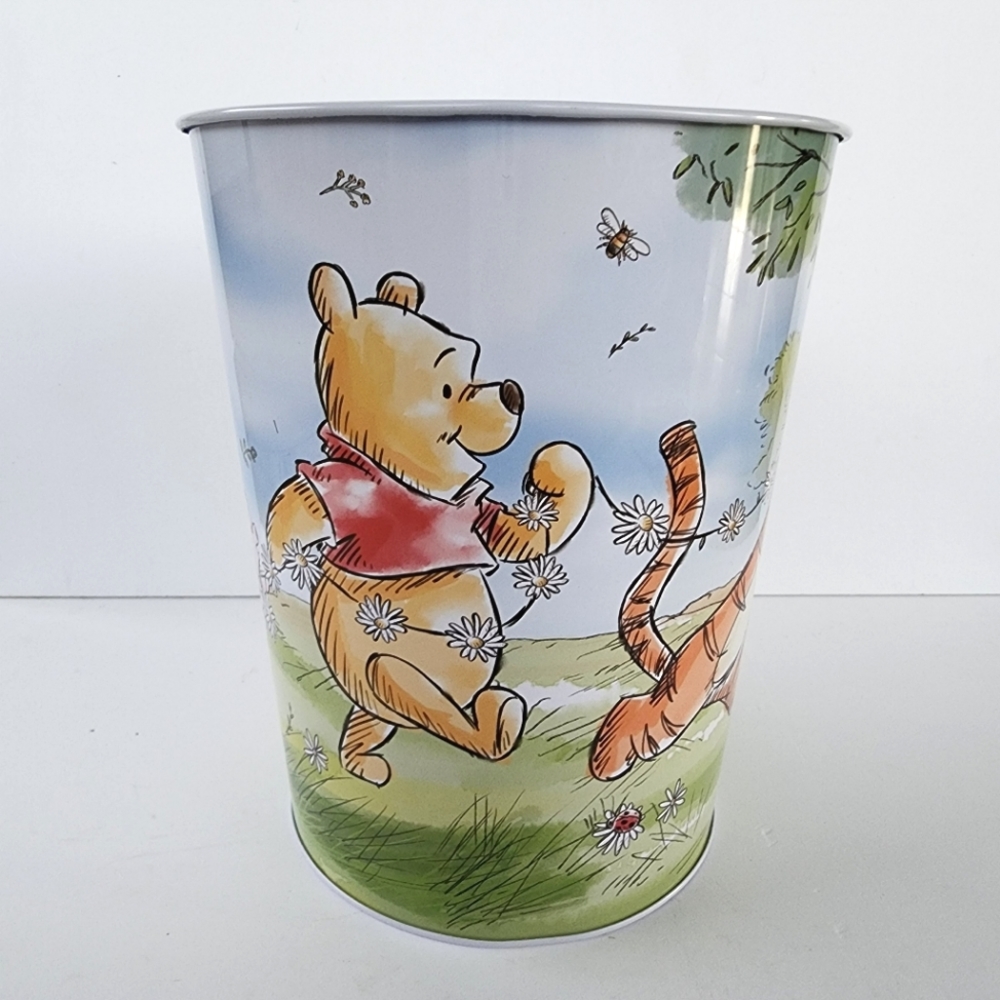 NEW Winnie The Pooh Metal Round Wastebasket Trash Can - Picture 1 of 10